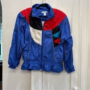 Rare Vintage SUNTERRA Color Block Striped Track Jacket 80s 90s Blue Women’s SZ L